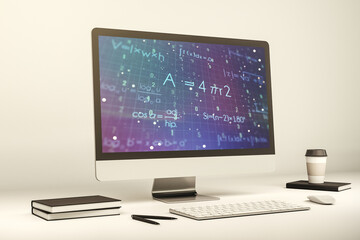 Poster - Modern computer monitor with creative scientific formula concept, research and development concept. 3D Rendering
