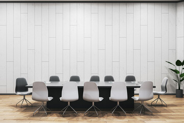 Poster - Modern meeting room interior with furniture and empty mock up place on wall. 3D Rendering.