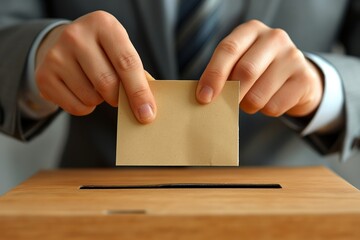 Hand inserting a paper ballot in a voting box