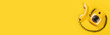 © Katyart - Yellow old stylish Phone, telephone with dial on yellow background copy space for your text horizontal banner top view off-hook phone and your text