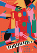 Colorful flat hand-drawn poster for a cocktail party with live music.