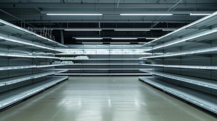 Resource Scarcity Empty shelves in a grocery store, depicting resource scarcity