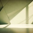 抽象背景正方形バナー。陽光が差す淡いグラスグリーンの幾何学的な壁と平らな床がある空間