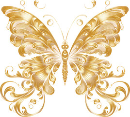 gold butterfly luxury clipart, golden butterfly line art png transparent background