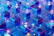 Futuristic Blue Blockchain Cubes in a 3D Network Configuration