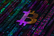 Purple Bitcoin Symbol on Motherboard Reflecting Futuristic Cryptocurrency Tech