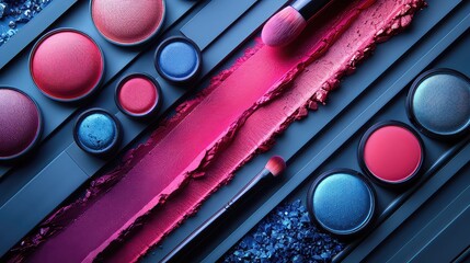 Poster - set of professional cosmetics for make-up on black background.