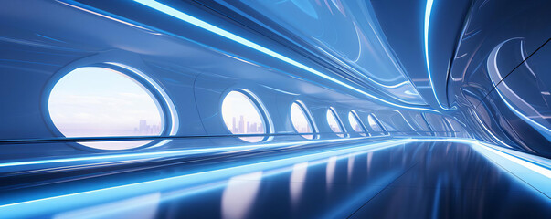 Wall Mural - background futuristic corridor with smooth, flowing lines and contrasting lighting, focusing on impe