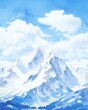 © Expert Mind - A watercolor painting of snow capped mountains with a blue sky and white clouds.