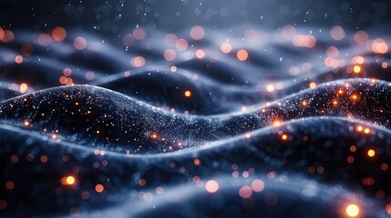 Abstract digital landscape of glowing binary code, tech cybersecurity concept.
