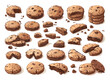 Bitten Chocolate Cookies. Crispy Homemade Brown cookie with Crumbs. Biscuit pastry Flat Isolated Vector Symbols Collection