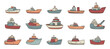 Cartoon Boats Hand-Drawn Set. Toys ships Various Styles and Designs. Vessel set Isolated on White Background