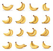 Cartoon Bunches of Bananas Set. Banana fruits Various Positions Vector color Icons on Isolated on White Background