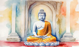 Fototapeta Kwiaty - Watercolor Buddha Statue