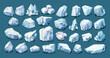 Cartoon Ice Chunks Icons. Vector icy blocks in Flat Style with Minimal Detail, glacial rocks in Different Positions