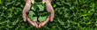 Hand holding a recycle symbol for environmental sustainability concept .