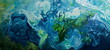 Artistic world of finance, trade, and global warming. Globalism and decoupling concept background. Paint flow marble world.
