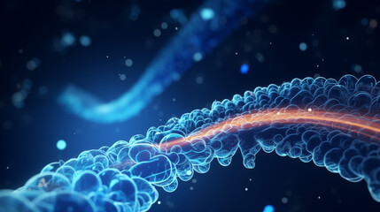 3d illustration visualized colon cancer research. futuristic background. science and technology.