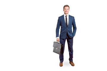 Full Length Portrait of a Smiling Businessman Isolated on Transparent Background