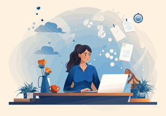 Office administrator answering calls, scheduling appointments - businesswoman receptionist working at minimalist desk illustration