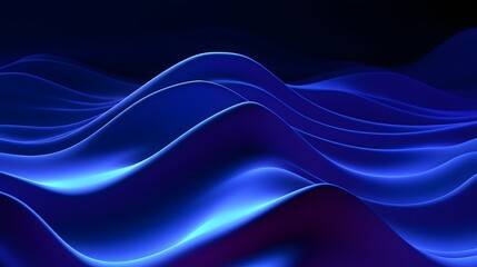 Wall Mural - 
3d render, abstract minimal neon background with glowing wavy line. Dark wall illuminated with led lamps. Blue futuristic wallpaper