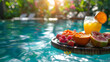 breakfast in the pool, in luxury tropic hotel, travel concept, summer time