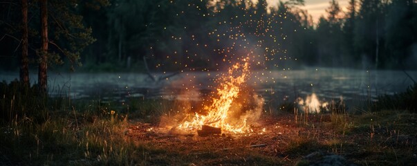 traditional finnish kokko - fire at midsummer