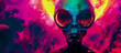 affiche vintage représentant des aliens colorés sur fond noir - format vertical	
