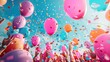 A joyful celebration scene with confetti and balloons, marking the achievements of individuals who have successfully quit smoking.