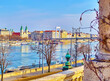 Danube embankment from Castle Garden Bazaar, Budapest, Hungary
