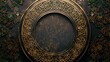 Elegant ornate circular frame with detailed golden floral patterns on a dark textured background.