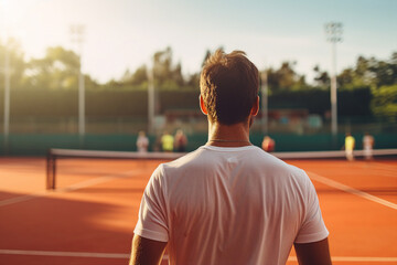 Generative AI illustration of focused tennis player on court ready for important championship league match