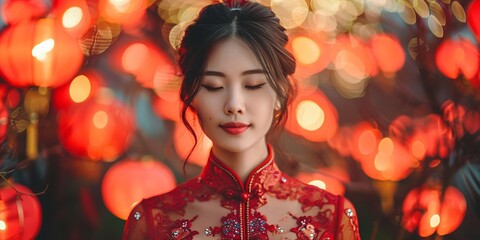 Wall Mural - Asian woman in the Chinese New Year Celebration