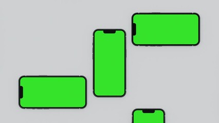 Wall Mural - mobile phone move in and move out show empty green screen on green background, application or websit