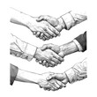 Sketch handshake, businessman handshake business agreement success deal contract partnership friendship work cooperation concept hand drawn set vector illustration