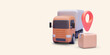 Delivery truck, box, location in realistic style isolated on light background. Vector illustration