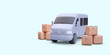 Delivery van with stacks of boxes in realistic style isolated on light background. Vector illustration