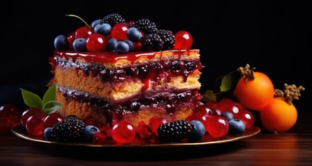 Delicious fruit cake with berries