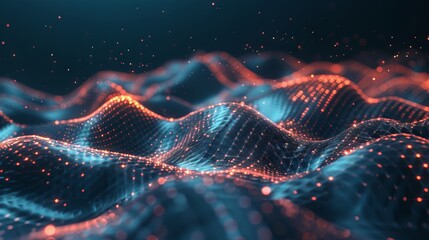 Vibrant tech abstract: futuristic cloud computing and data structure background with source code and network elements in 3d render. Conceptual wallpaper for technology, science, and innovation. Digita