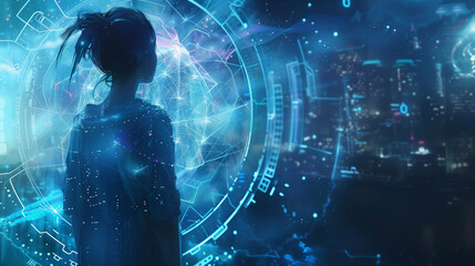 Poster -  a world where quantum teleportation enables instant communication and transportation across vast distances, revolutionizing connectivity and travel.