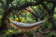 A cozy hammock stretched between two trees, gently swaying in the breeze as it offers a perfect spot for an afternoon nap.