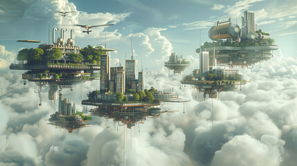 Canvas Print -  cities in the clouds, powered by advanced airborne wind energy systems that harness high-altitude winds for sustainable electricity generation.