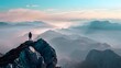 © acharof - A person stands atop a mountain peak, their gaze fixed on the breathtaking view below, capturing a moment of awe and achievement.
