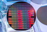 Fototapeta Sawanna - silicon wafer semiconductor with neon color, integrated circuits to manufacture CPU and GPU