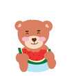 kawaii happy bear on summer season. swimming, eat watermelon, summer vacation