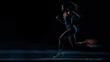 © Oulaphone - Athletic woman sprinter wearing in the sportswear running on black background , Fitness and sport motivation. Runner concept.