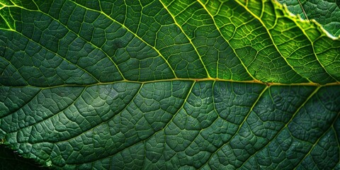 Wall Mural - Zoomed-in view of a tree's leaf, high-magnification with intricate vein patterns