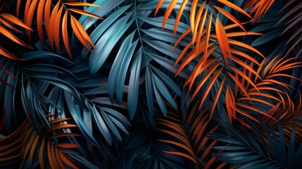 Wall Mural - Abstract background with colorful palm leaves in the style of paper art