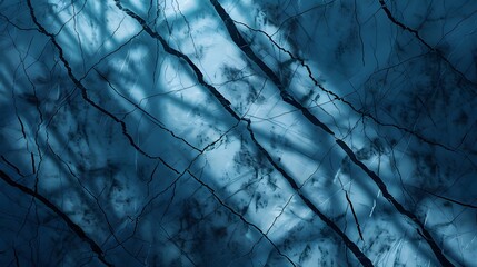 Wall Mural - Abstract Blue Marble Texture With Black Cracks Background, Overhead View, Sunlight, Shadows