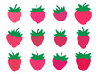 Set of strawberry icons in a minimalistic style isolated on a white background. Strawberry collection with different shades of red. Strawberry drawing for banners and posters. Vector illustration